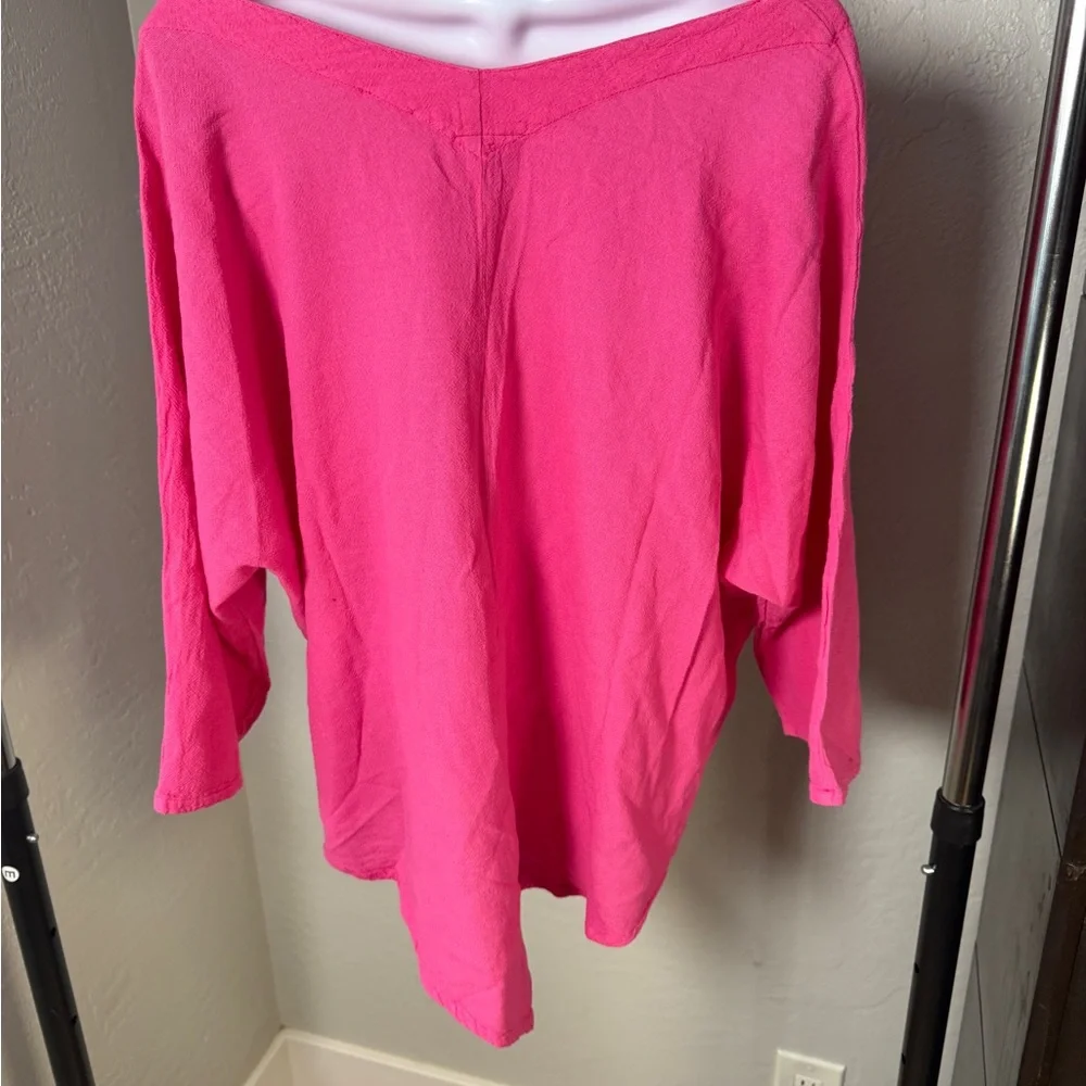 Oh My Gauze V-Neck Gauze Hot Pink Boho Resort Wear Tunic Top Size XL - Picture 6 of 9
